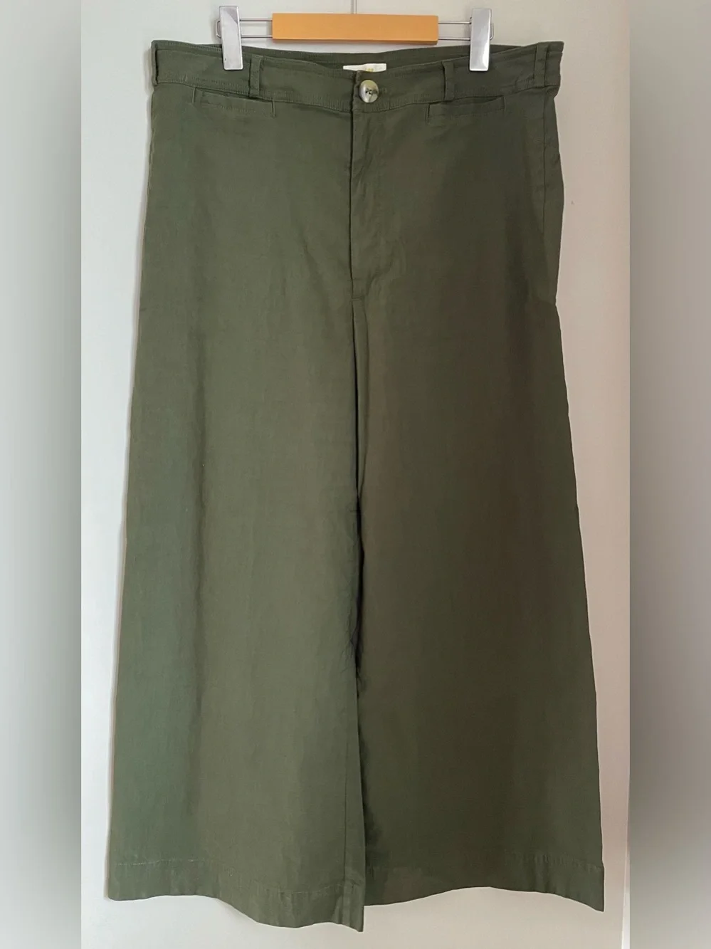 Maeve Anthropologie Ettie High-Rise Crop Wide-Leg Pants Green Size 34 Linen Boho - Picture 2 of 11